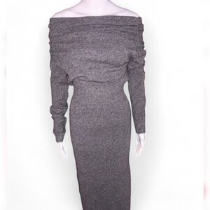 Astr Charcoal One Shoulder Midi Sweater Dress